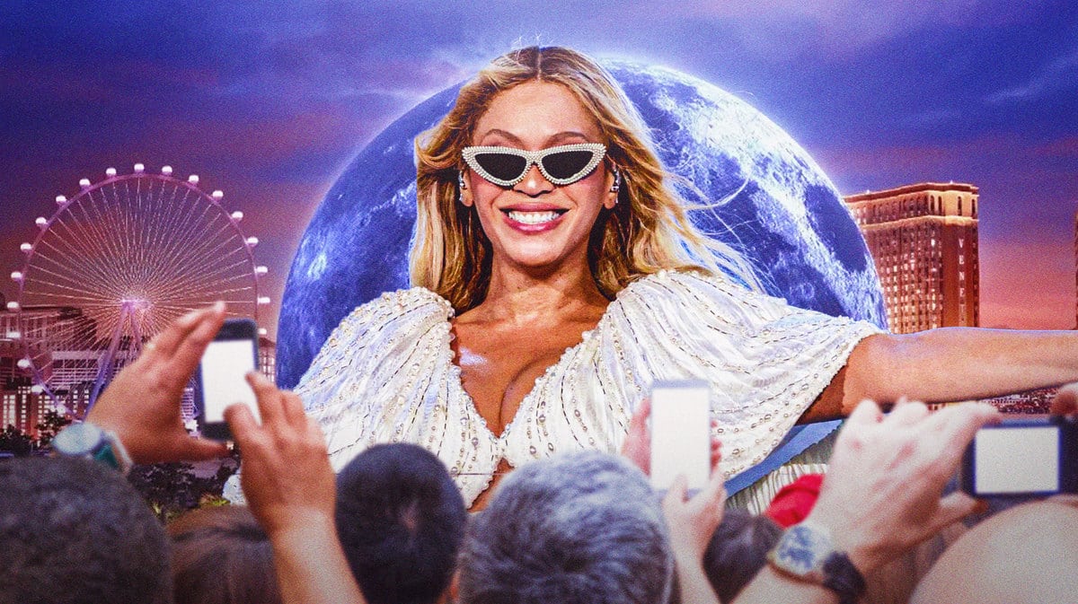 Beyoncé with Sphere in background.