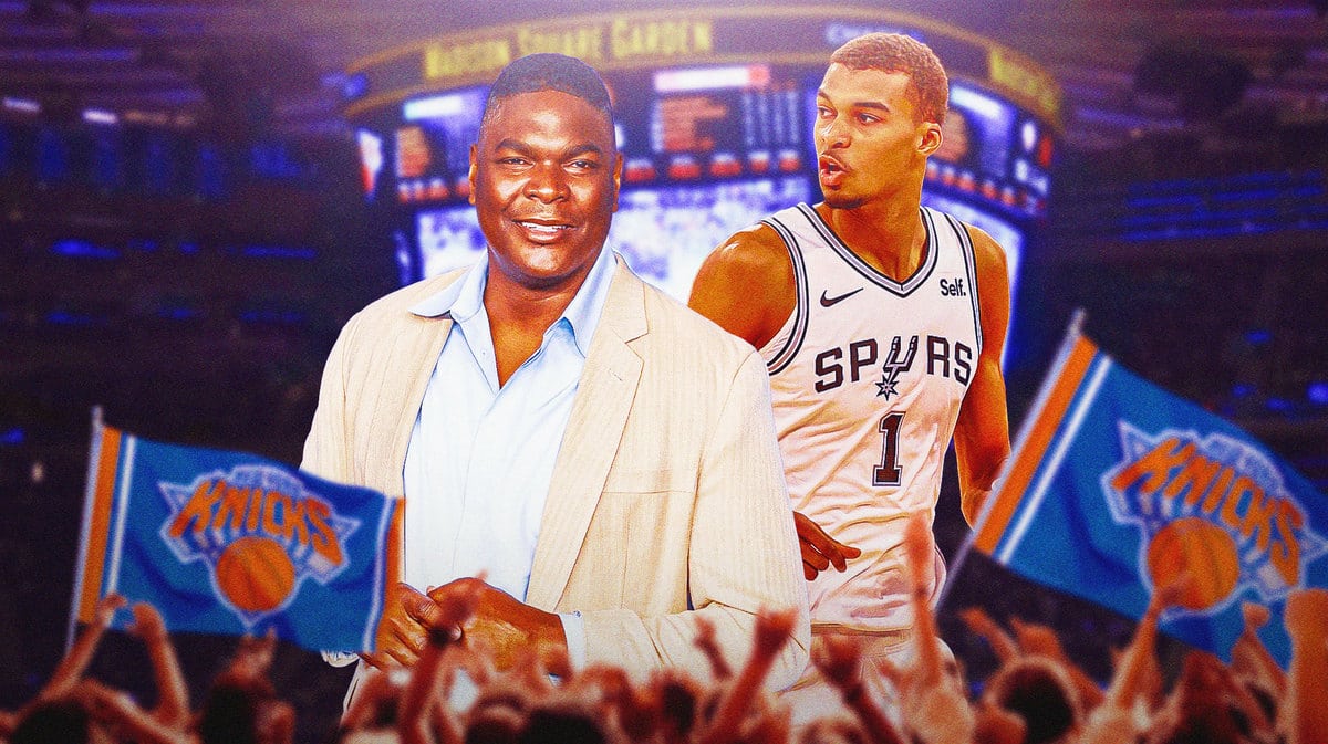 Keyshawn Johnson and Victor Wembanyama after he played the Knics