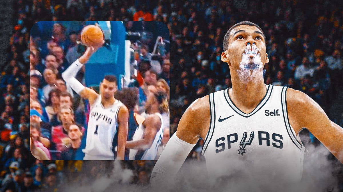 Victor Wembanyama of the Spurs with smoke coming out his nose