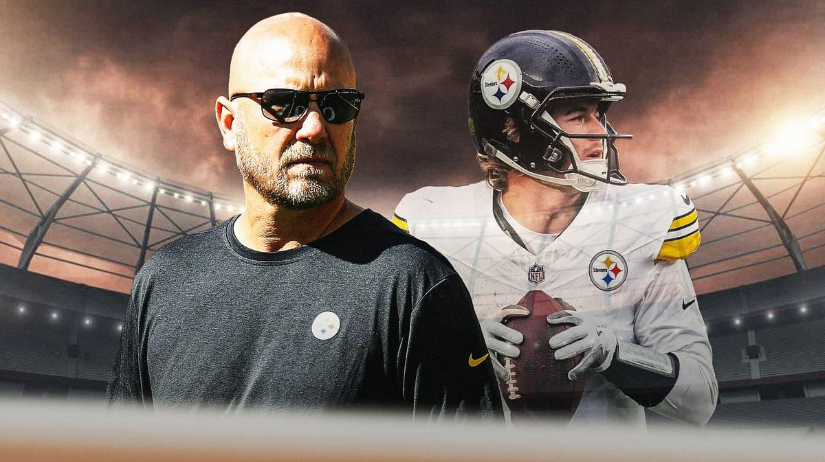 Matt Canada on the left, with Steelers' Kenny Pickett beside him