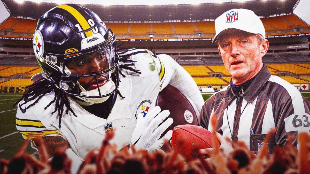 Diontae Johnson on the left, with NFL referee on the right.
