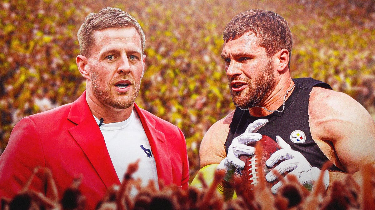 JJ Watt and younger brother TJ Watt in front of the Terrible Towels in Pittsburgh