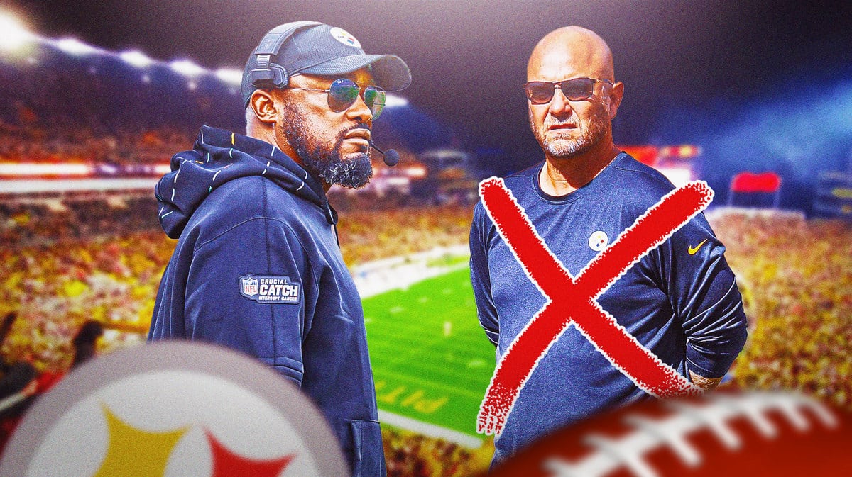 Mike Tomlin looking at Matt Canada with a red x