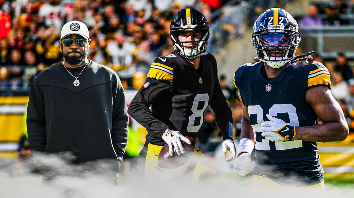 Photo: Mike Tomlin in Steelers gear with Najee Harris in Steelers uniform and Kenny Pickett in Steelers uniform