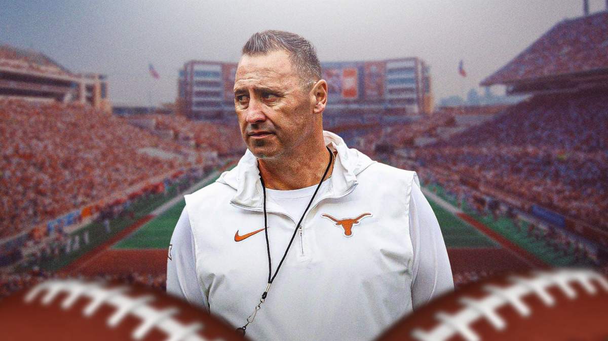 Texas football, Michigan football, Wolverines, Longhorns, Steve Sarkisian, Steve Sarkisian with Texas football stadium in the background