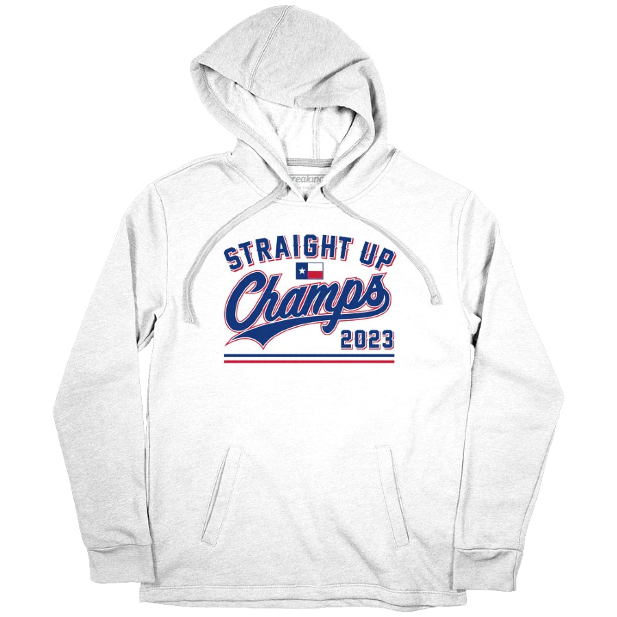 Straight Up Champs Hoodie - White on a white background.
