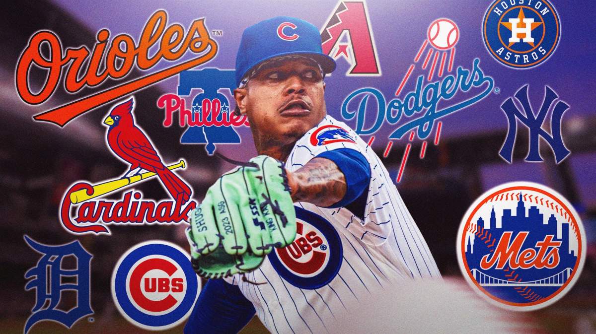 Cubs' Marcus Stroman with 10 MLB team logos next to him. The logos can be: Yankees, Mets, St. Louis Cardinals, Dodgers, Cubs, Orioles, Tigers, Astros, Diamondbacks, Phillies.