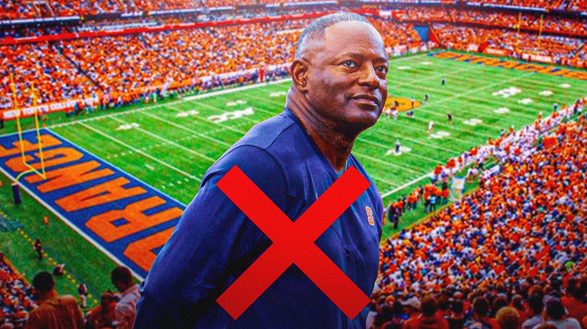 Syracuse football coach Dino Babers with an X through him