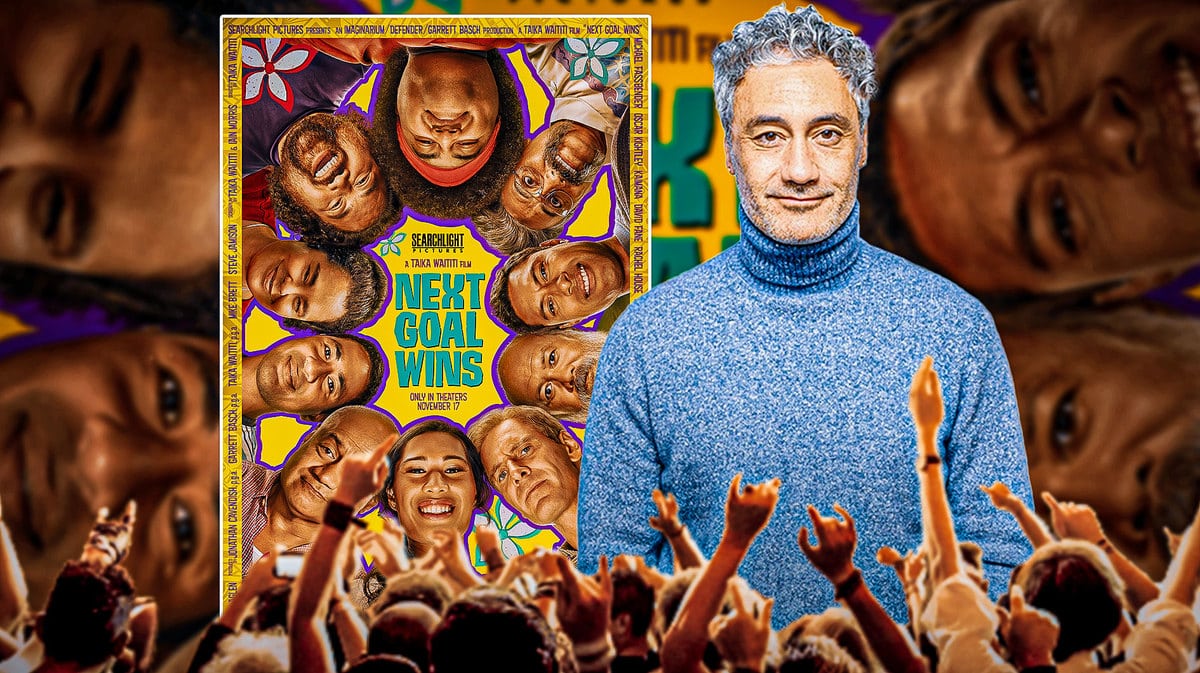 Next Goal Wins poster next to Taika Waititi.