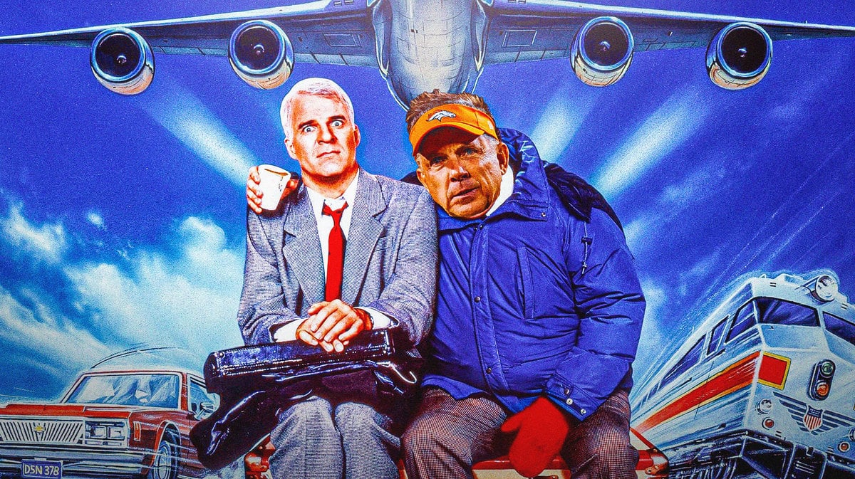Broncos coach Sean Payton with Steve Martin Planes Trains Automobiles