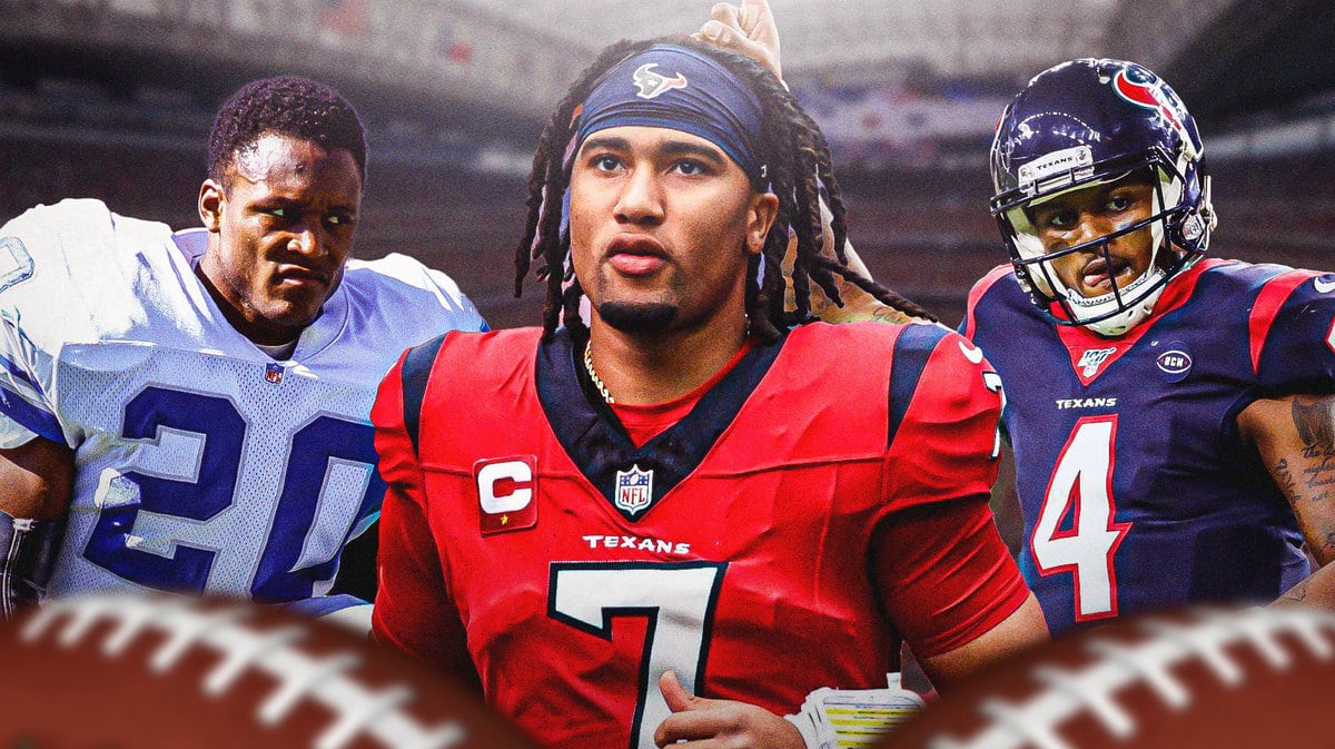 Texans QB CJ Stroud with two others who have won Player and Rookie of the Month... Barry Sanders and Deshaun Watson