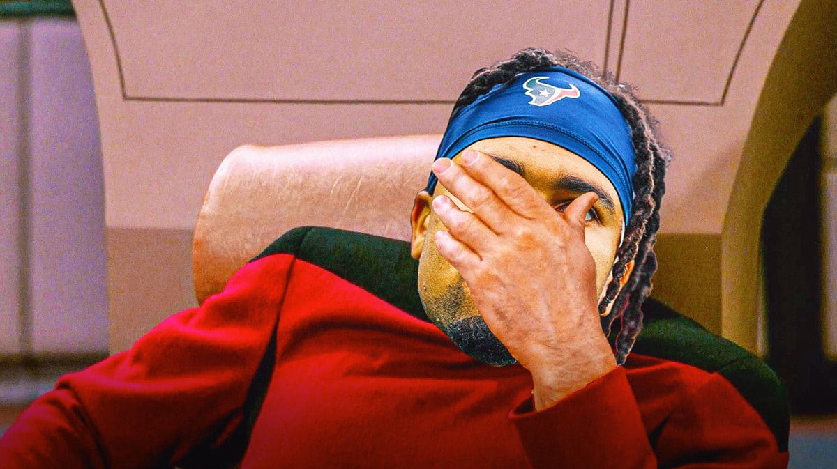 CJ Stroud of the Texans doing a facepalm