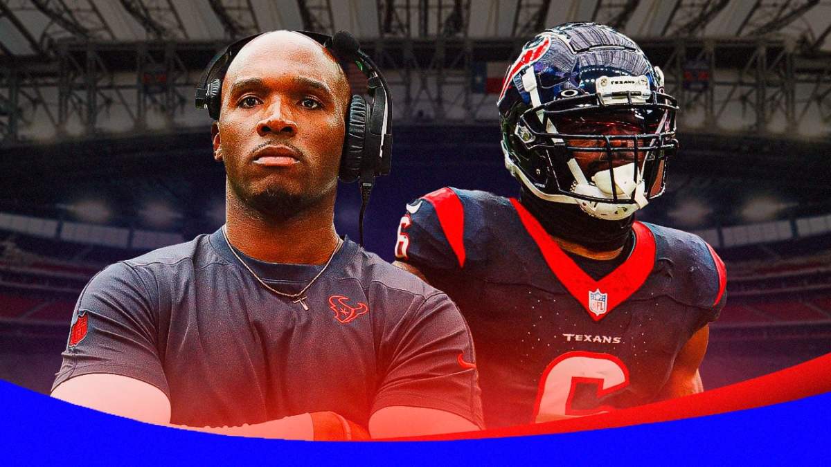 Houston Texans head coach DeMeco Ryans and linebacker Denzel Perryman.
