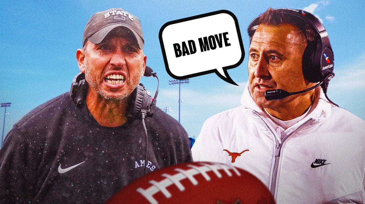 Texas football coach Steve Sarkisian and Iowa State football coach Matt Campbell after their Big 12 matchup.