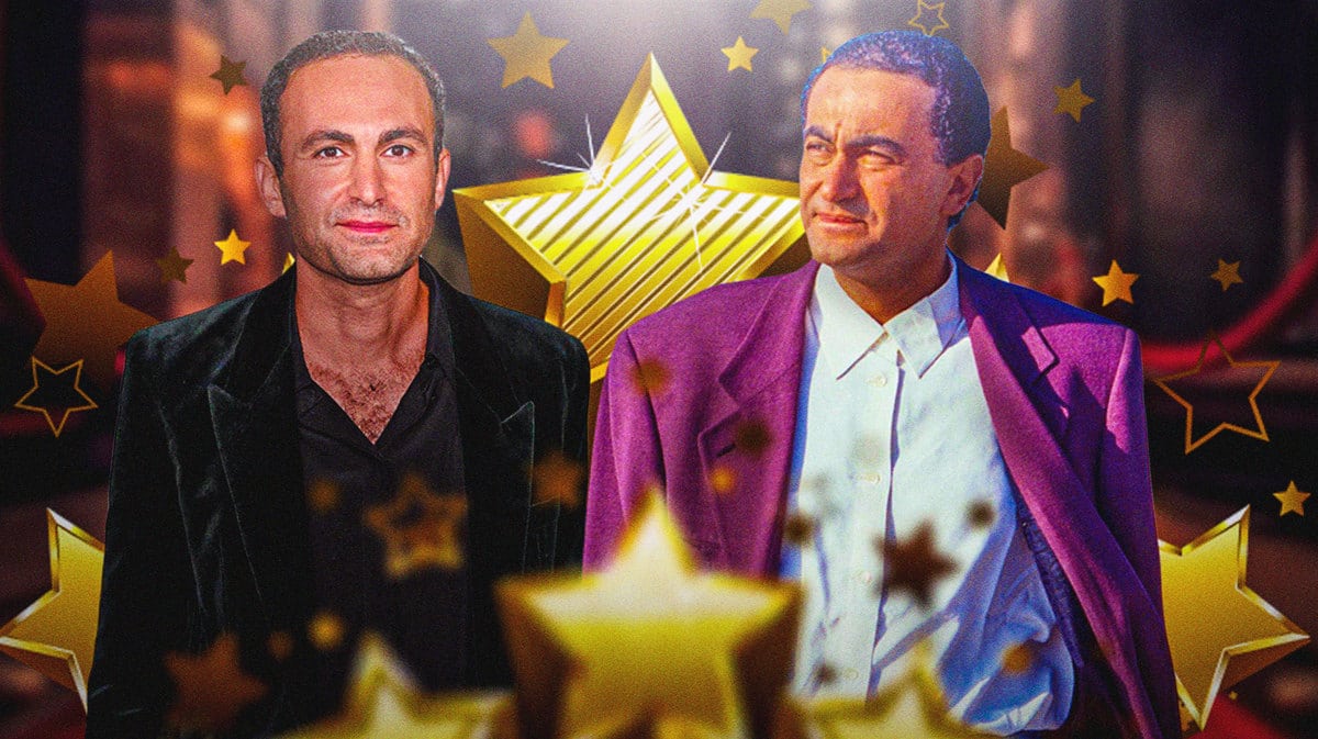 The Crown's Khalid Abdalla with Dodi Fayed with stars around them.