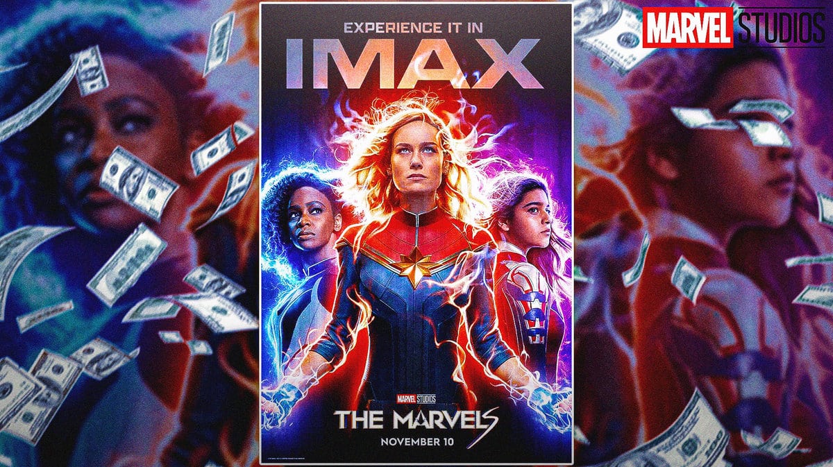 The Marvels MCU poster with money around it.