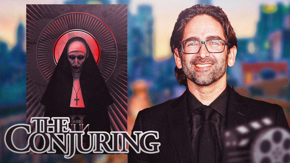 The Nun II poster next to The Conjuring logo and Michael Chaves.