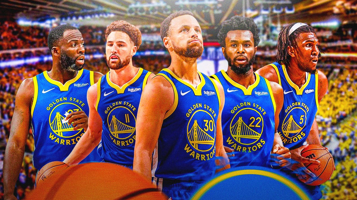 Warriors' Stephen Curry, Klay Thompson, Draymond Green, Kevon Looney, and Andrew Wiggins