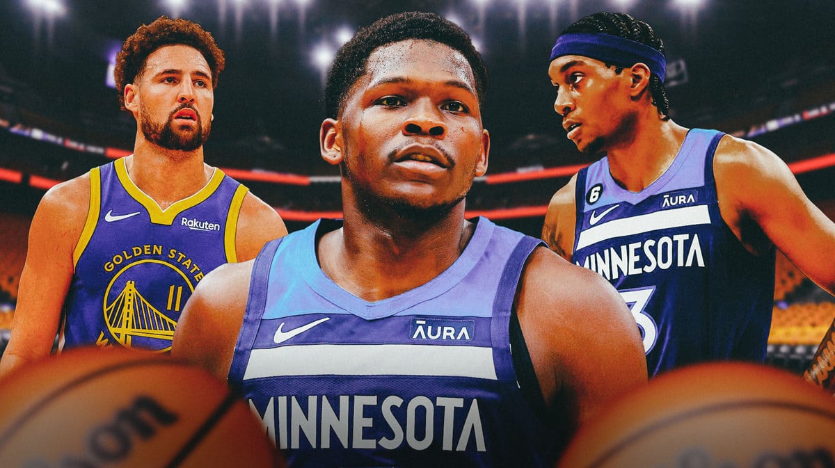 Timberwolves Anthony Edwards with Jaden McDaniels and Warriors Klay Thompson