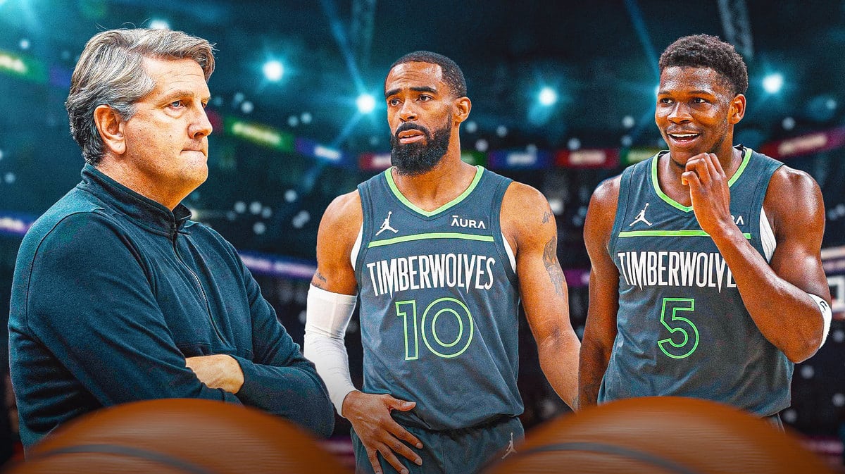 Timberwolves Mike Conley with Anthony Edwards and Chris Finch after win over Thunder