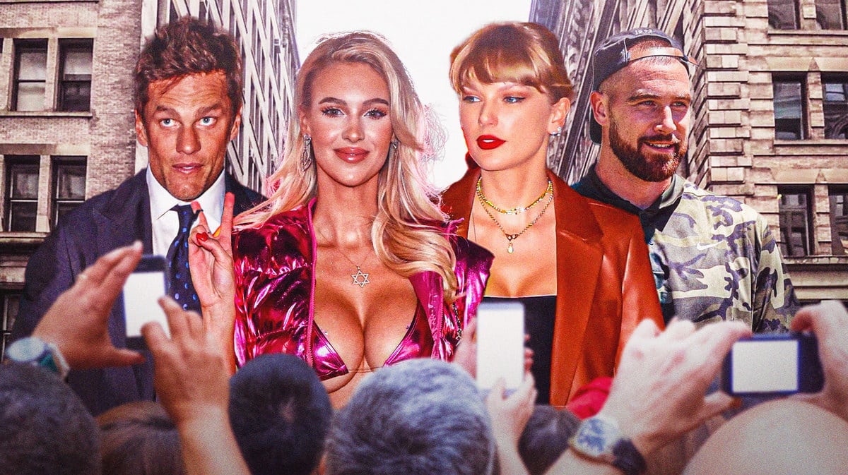 Tom Brady, Veronika Rajek, Taylor Swift, and Travis Kelce.