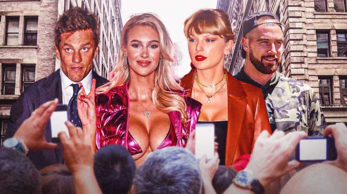 Tom Brady, Veronika Rajek, Taylor Swift, and Travis Kelce.