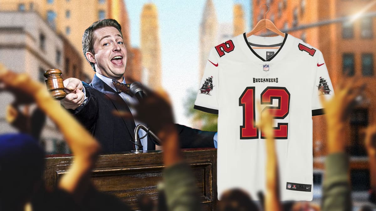 A Tom Brady Buccaneers jersey being auctioned off