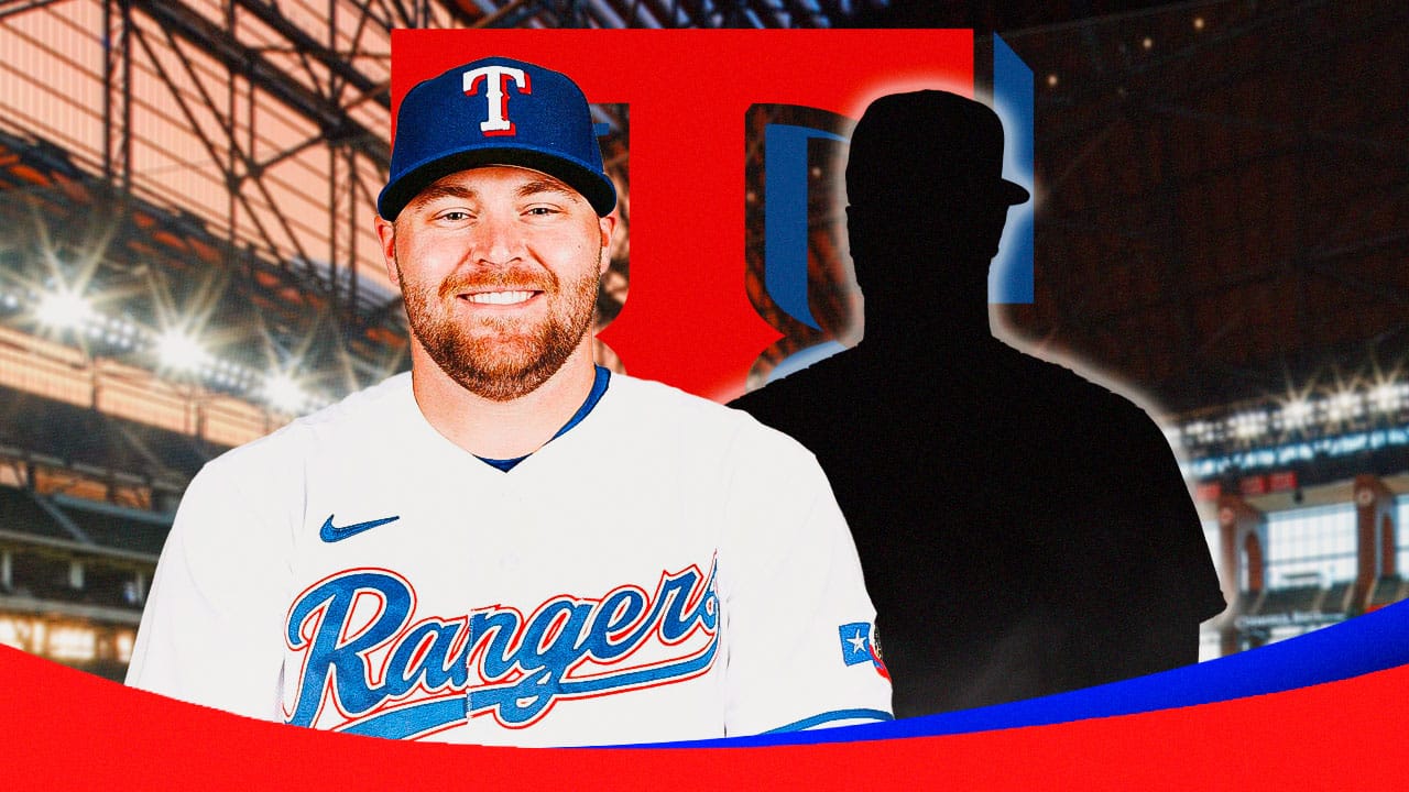 David Bednar in a Texas Rangers jersey with a silhouette behind him