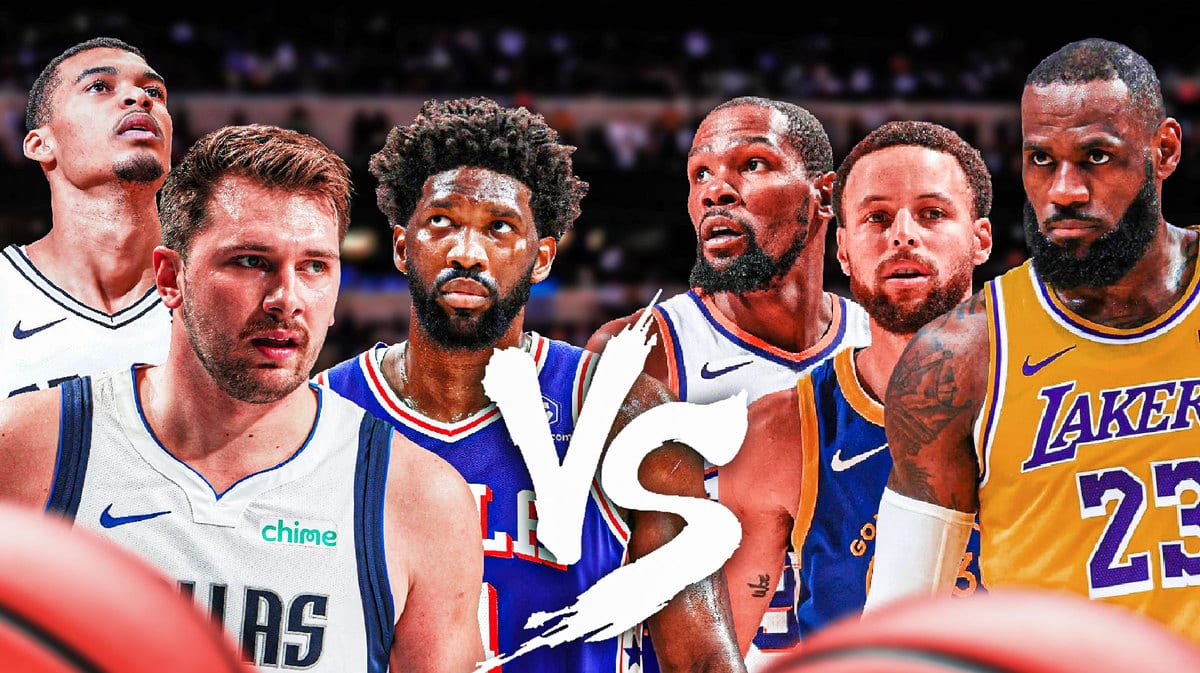 Victor Wembanyama, Luka Doncic and Joel Embiid vs. Kevin Durant, Stephen Curry and LeBron James