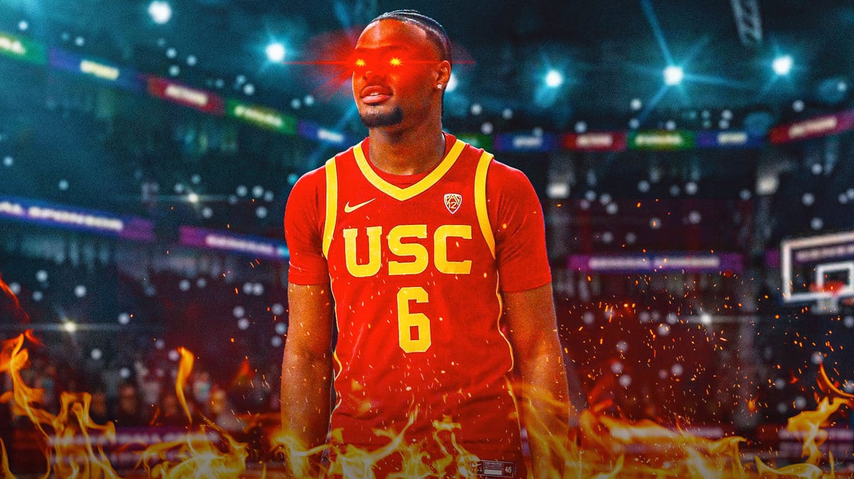 Bronny James of USC basketball with woke eyes