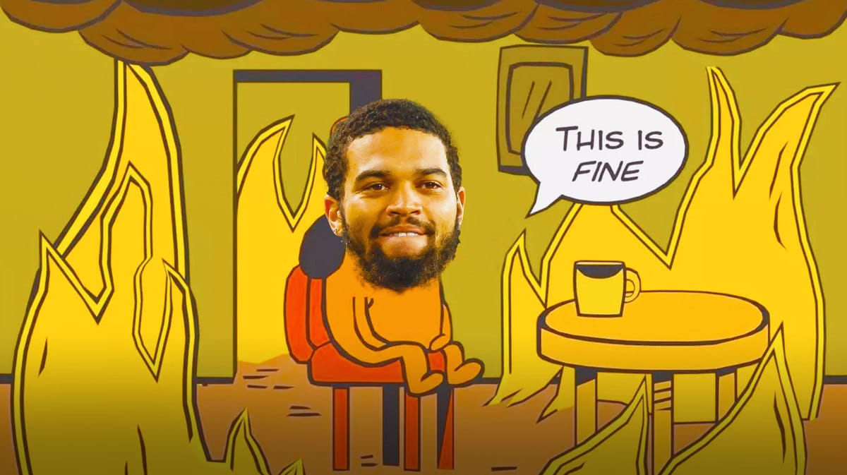 Caleb Williams' head on the "This is fine meme"