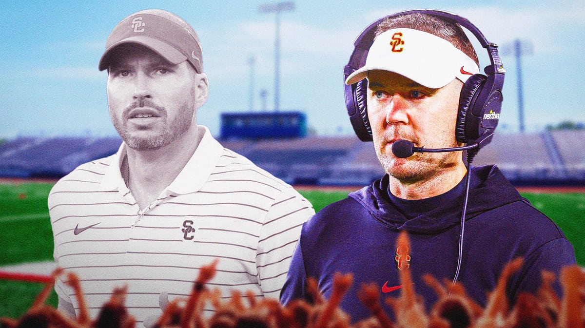 Alex Grinch in black and white next to Lincoln Riley