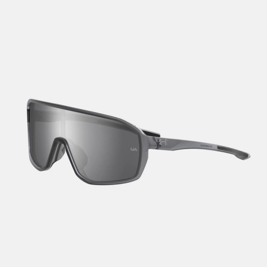 Unisex UA Gameday Mirror Sunglasses -Concrete/Silver/Ruthenium colorway on a light gray background.