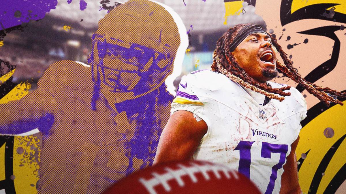 Minnesota Vikings receiver KJ Osborn with an artistic rendering of him.