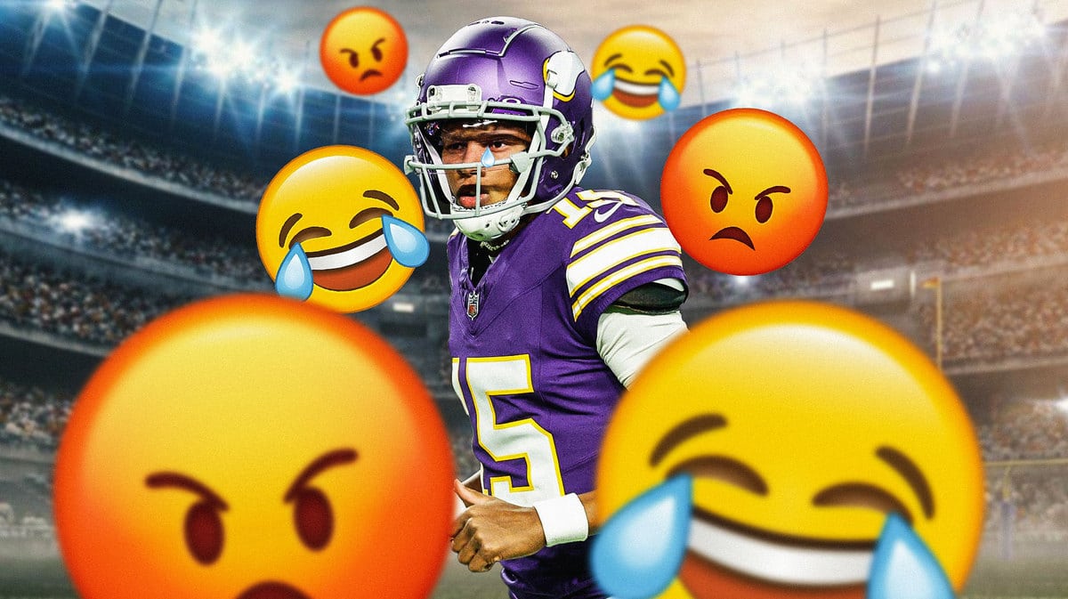 Joshua Dobbs with animated tears and several laughing and angry emojis in the background