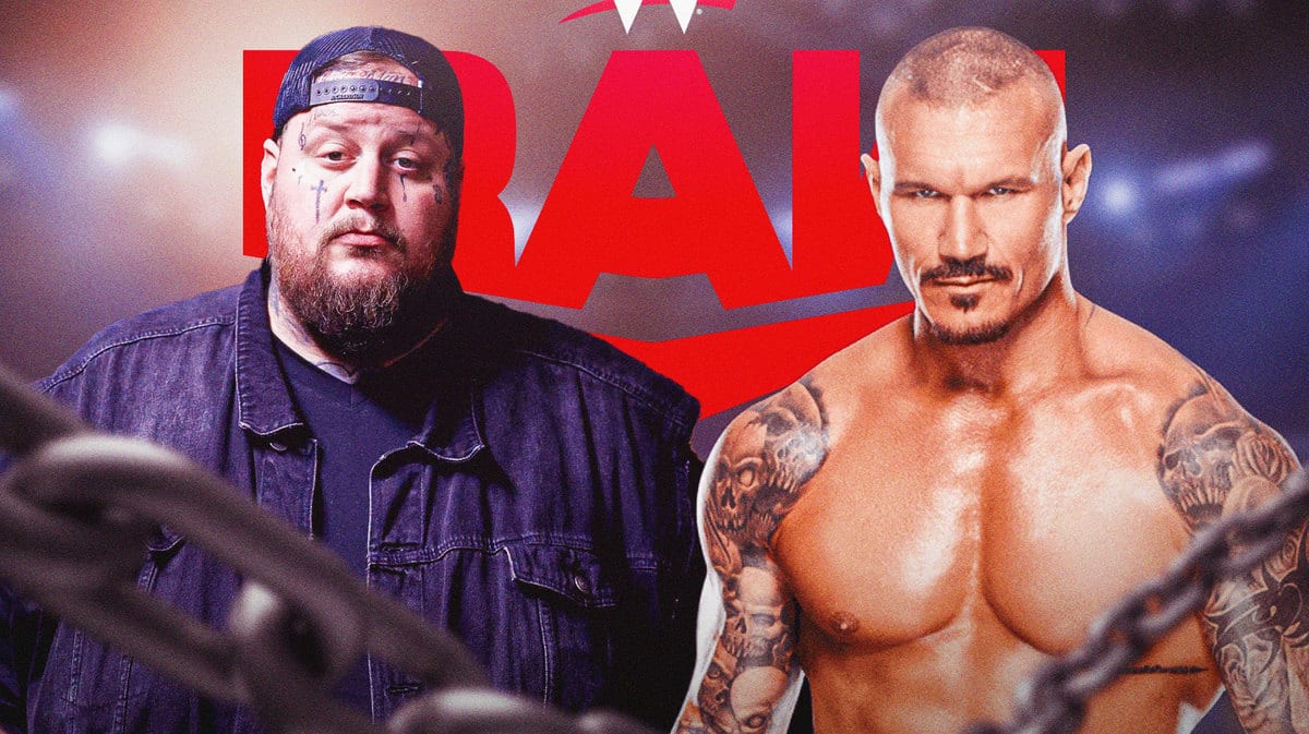 Randy Orton next to country rapper Jelly Roll with the RAW logo as the background.