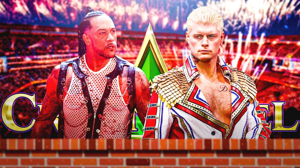 Damian Priest next to Cody Rhodes with the Crown Jewel logo as the background.