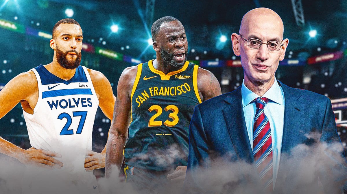 Warriors Draymond Green with Timberwolves Rudy Gobert and Adam Silver