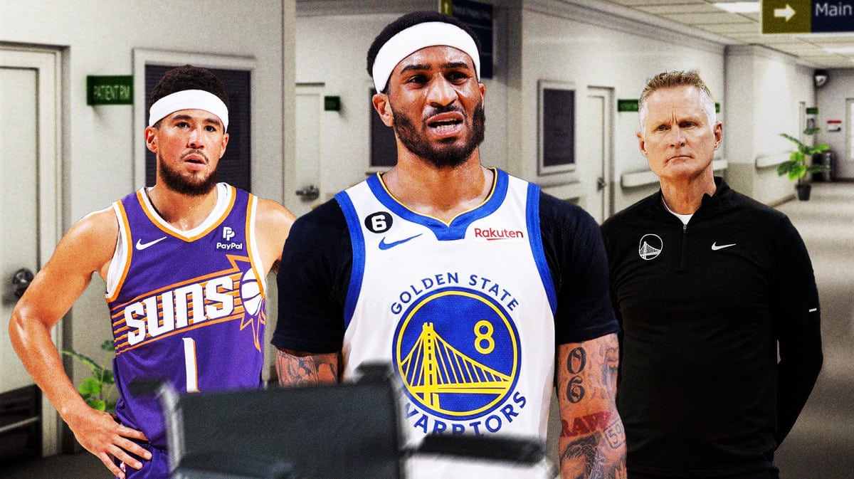 Warriors Gary Payton II and Steve Kerr with Suns Devin Booker