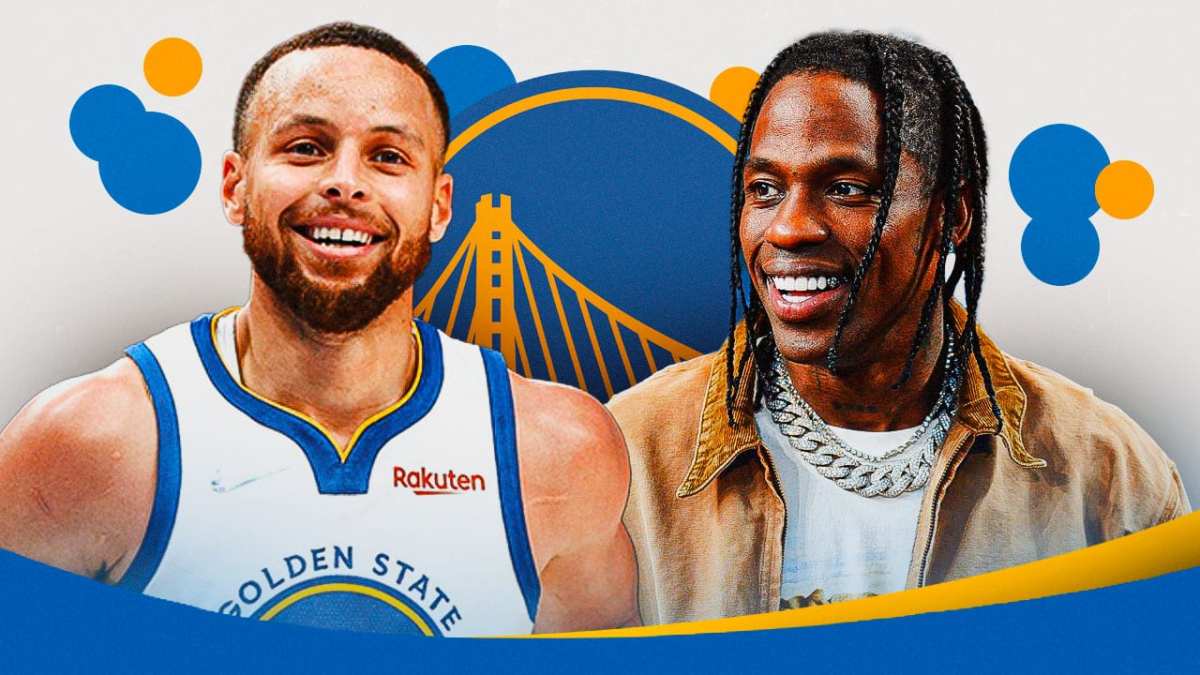 Travis Scott looked like Steph Curry after he nailed a three-pointer before the Warriors' game against the Kings.