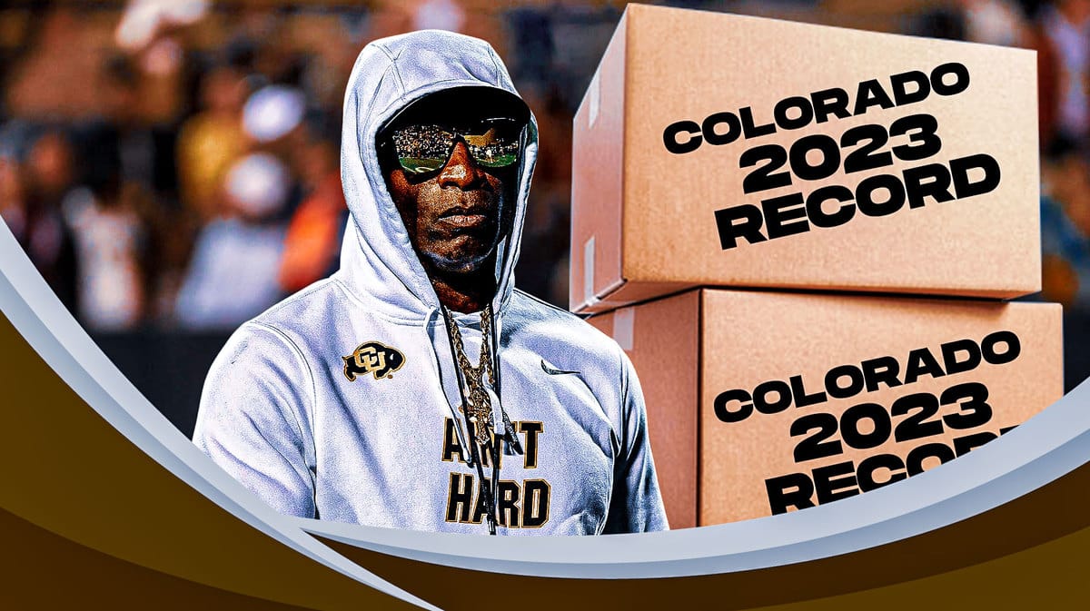 Deion Sanders with unopened boxes that say Colorado 2023 record