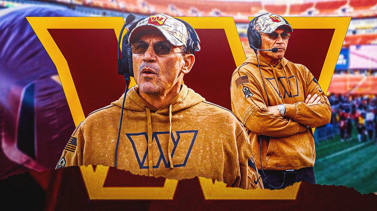 Ron Rivera with Washington logo