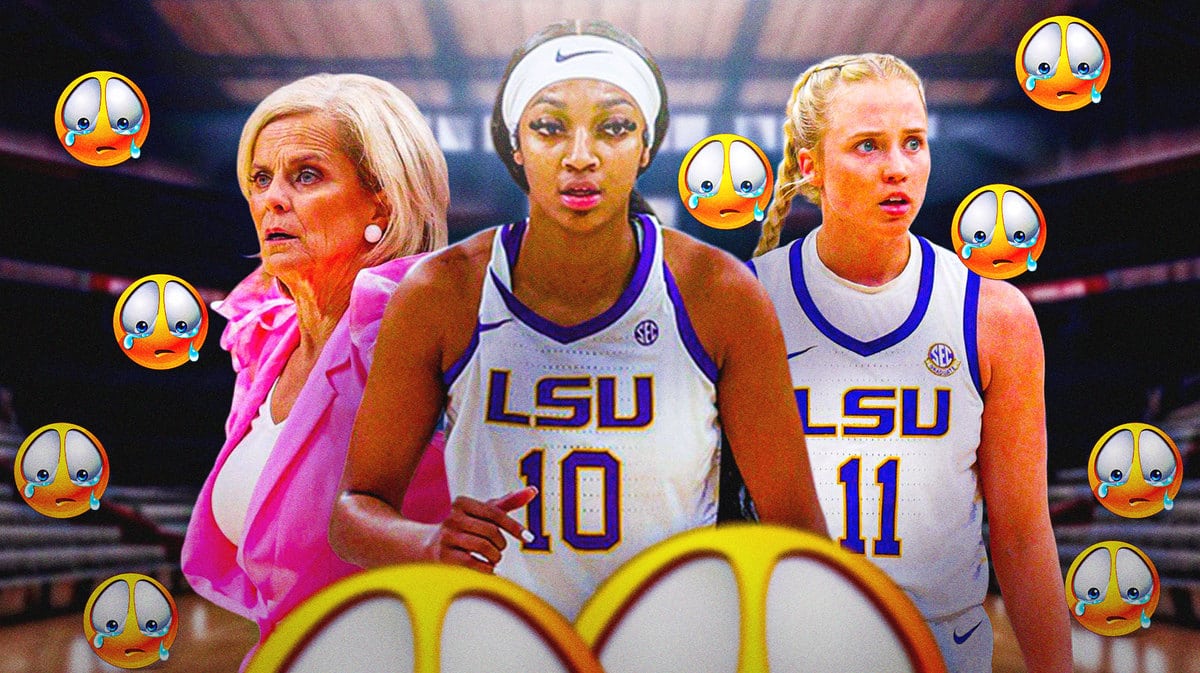 Louisiana State women’s basketball player Angel Reese, LSU player Hailey Van Lith and LSU coach Kim Mulkey