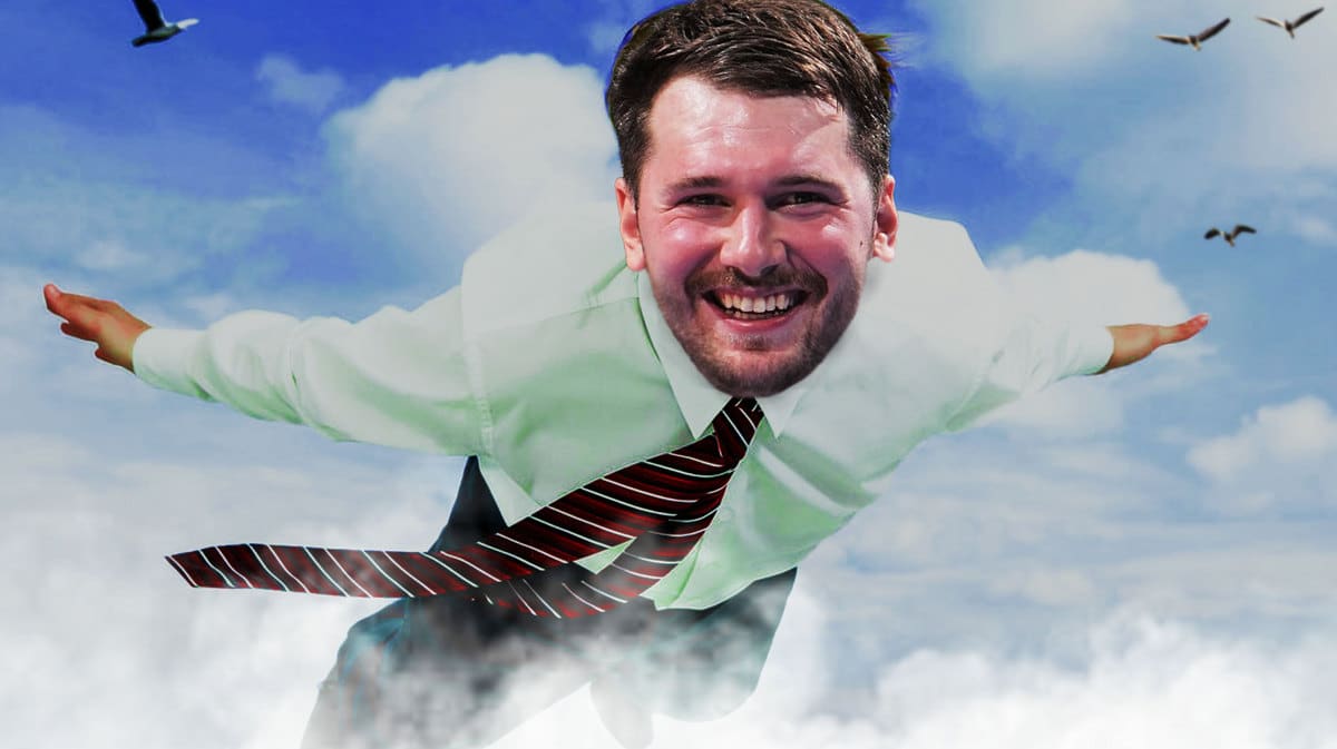 Mavs' Luka Doncic flying through the air
