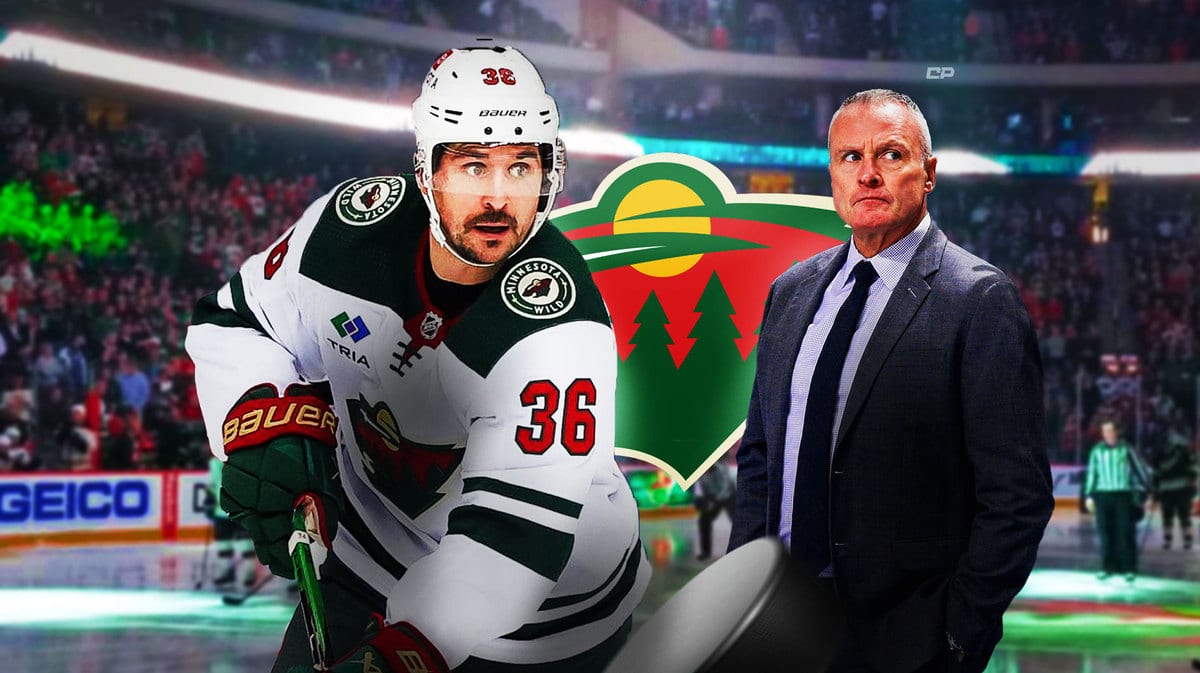 Minnesota Wild forward Mats Zuccarello and head coach Dean Evason at the Xcel Energy Center.