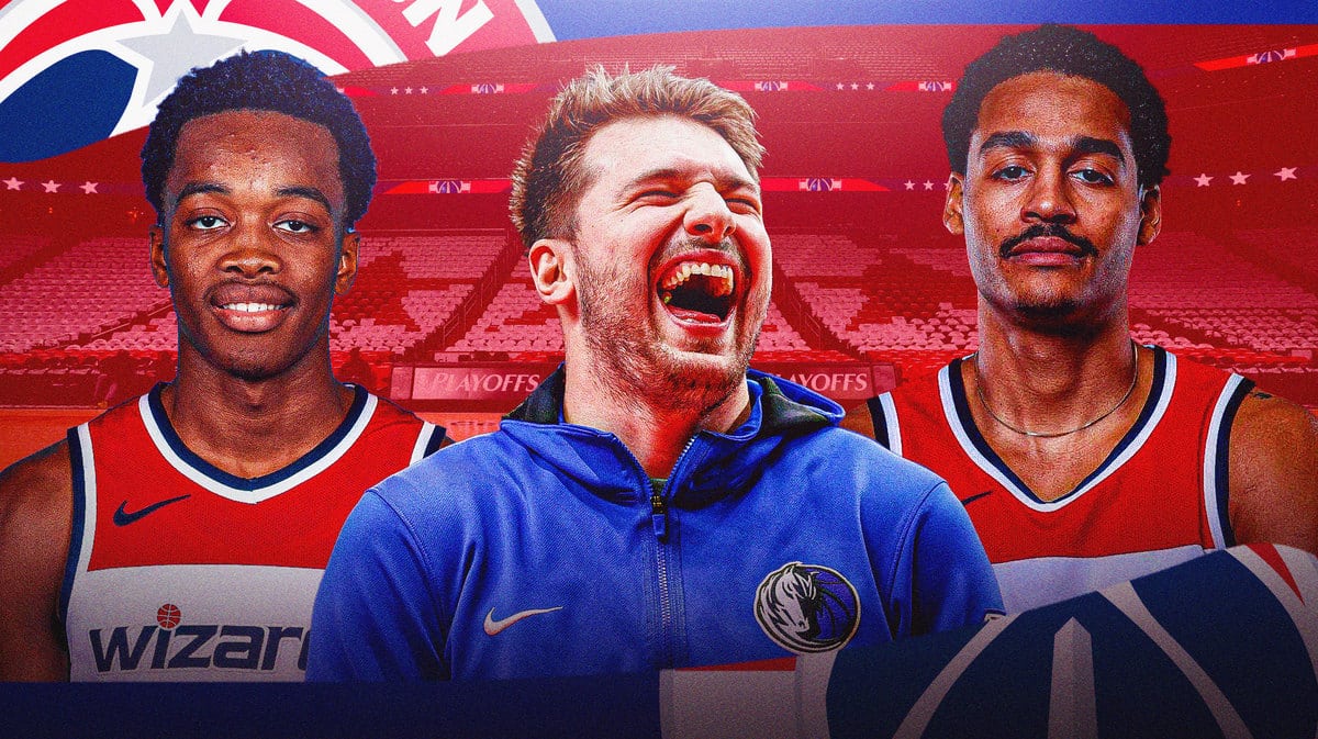 Wizards' Jordan Poole and Bilal Coulibaly with Mavs Luka Doncic
