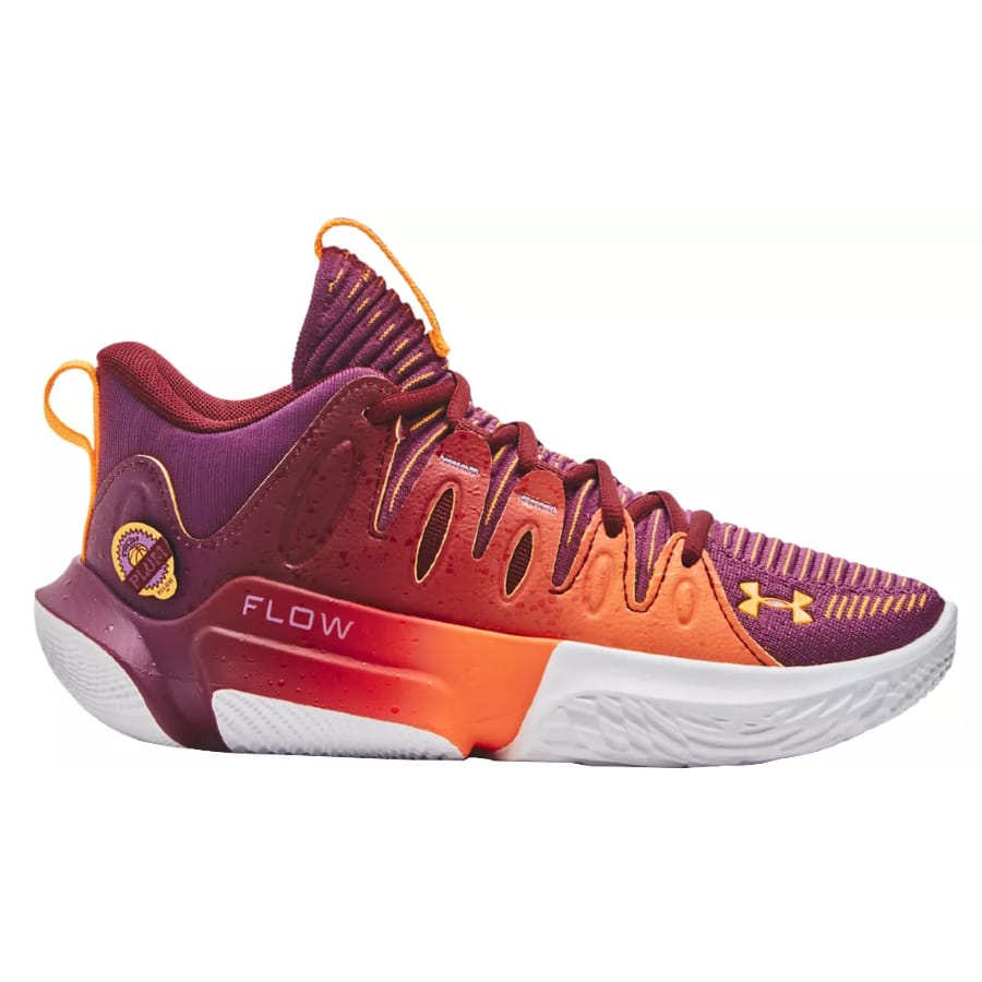 Women's UA Flow Breakthru 4 BD Basketball Shoes - Purple 500 (Plums) colored on a white background.