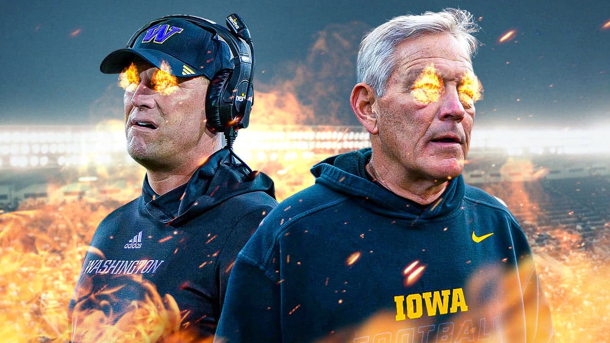 College football playoff coaches Kalen DeBoer and Kirk Ferentz with fire in their eyes