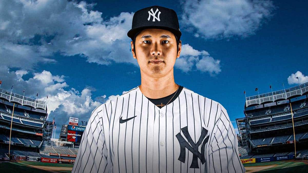 Shohei Ohtani in a Yankees jersey