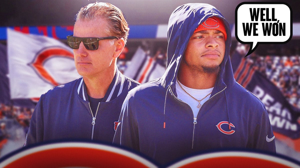 Bears coach Matt Eberflus and QB Justin Fields who beat the Vikings in Week 12.